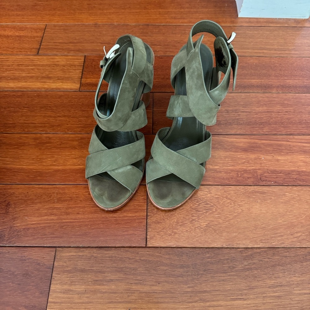 Joie Avery Olive Suede Crisscross Heeled Sandals- Size 39